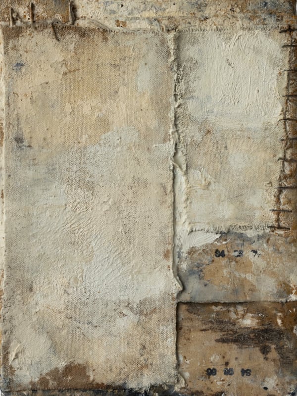 Audrey Grant Psalter V Oil, ferric chloride, raw canvas, sandpaper and staples on canvas 24 x 18 cm