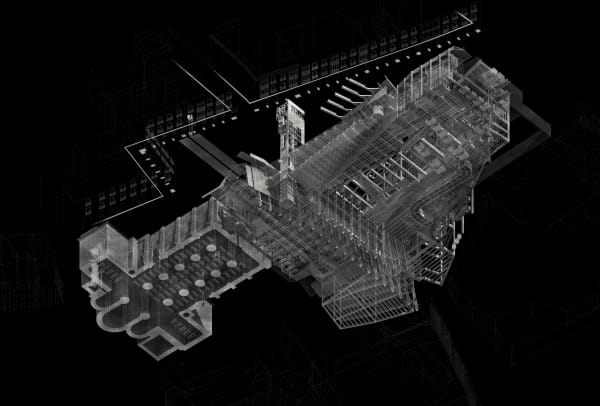 Toby Eccleston and Daniel Anderson Worm’s Eye Isometric of the Civic Monastery, 2023 Architectural Drawing Print 118.9 x 84.1 cm