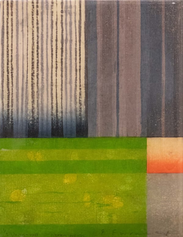 Paul Furneaux RSA Green Fields Mokuhanga on panel with resin 20 x 15 cm