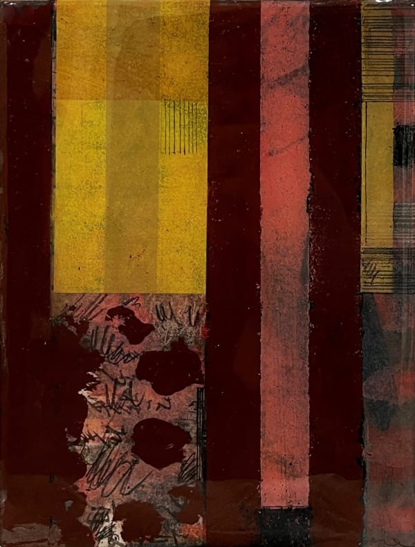 Paul Furneaux RSA Niwa (Garden) Collage including Mokuhanga and pencil and pigmented wax with resin coating 22.5 x 15 x 3.5 cm