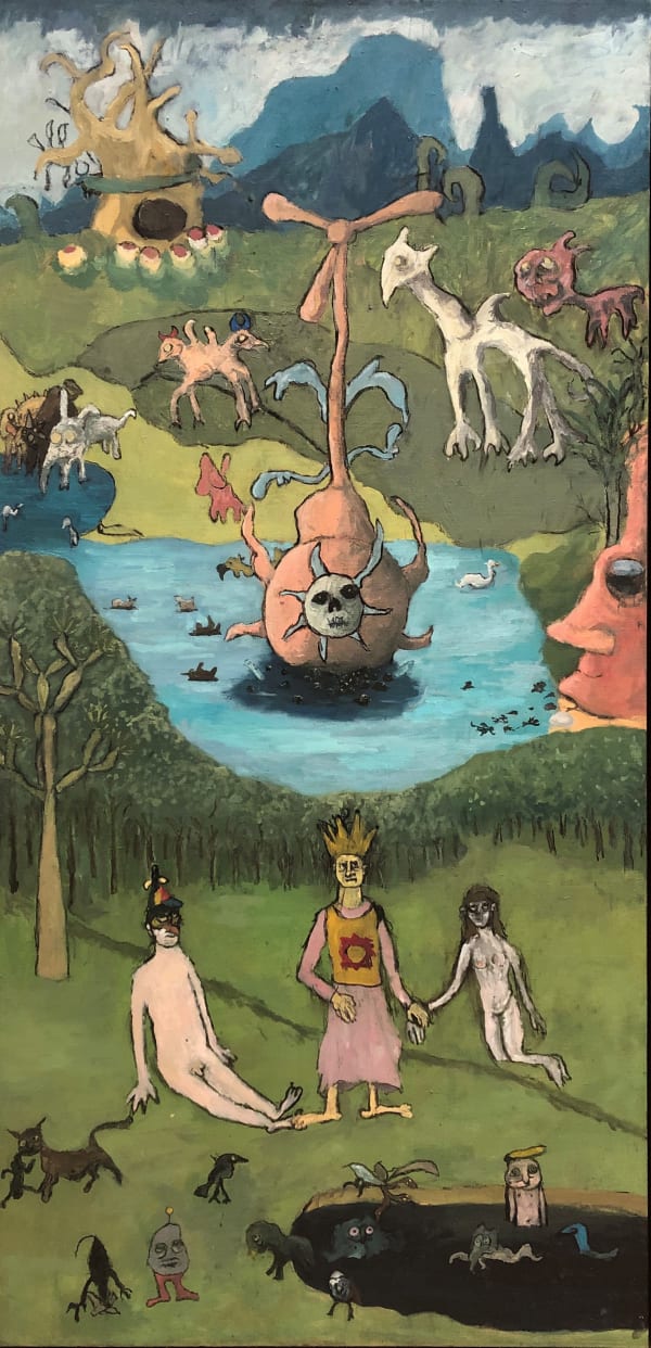 Jamie Scott The Seer Returns Oil and charcoal on linen 150 x 75 cm