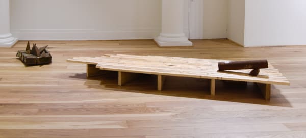 Ewan Robertson Non-nuclear Semiotics, 2022 Cast iron, reclaimed wood, reclaimed brick, glass, galvanised nails, matches