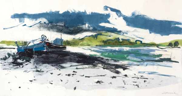 Kate Downie RSA Across Urr Water Monoprint on Arches paper 52 x 100 cm