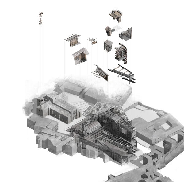 Toby Eccleston and Daniel Anderson Exploded Isometric of the Civic Monastery, 2023 Architectural Drawing Print 84.1 x 118.9 cm