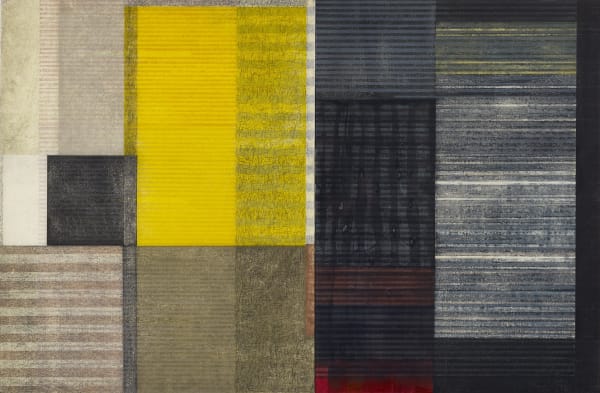 Paul Furneaux RSA Untitled Tokyo: Yellow City Rain Mokuhanga on two panels with graphite and resin 90 x 137 x 4 cm