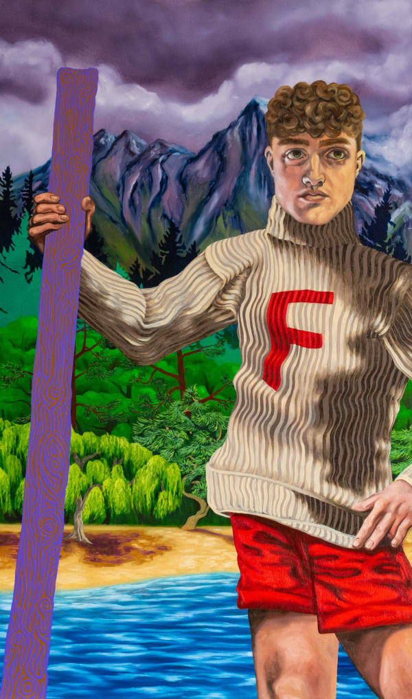Finn Robinson Self Portrait as a Rower (after Leyendecker) Oil and oil stick on canvas 100 x 60 cm