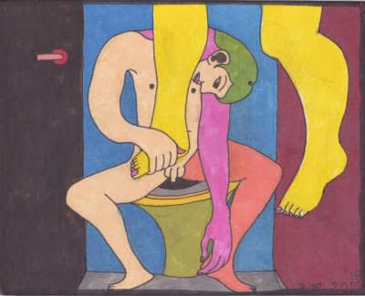 Adrian Wiszniewski RSA Water Closet Pen and ink on paper 24 x 24 cm