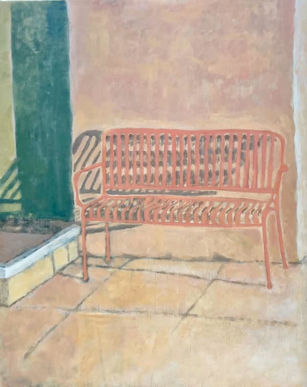 Audrey Rapier - Sunshine on the Orange Bench and Green Door, 2025