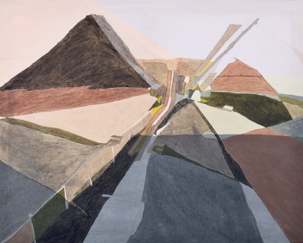 Siobhan McLaughlin Winter with No More Tip Men, 2025 Earth pigments from Five Sisters shale, earth pigment from Gunwalloe and oil paint on sewn remnant materials 80 x 100 cm