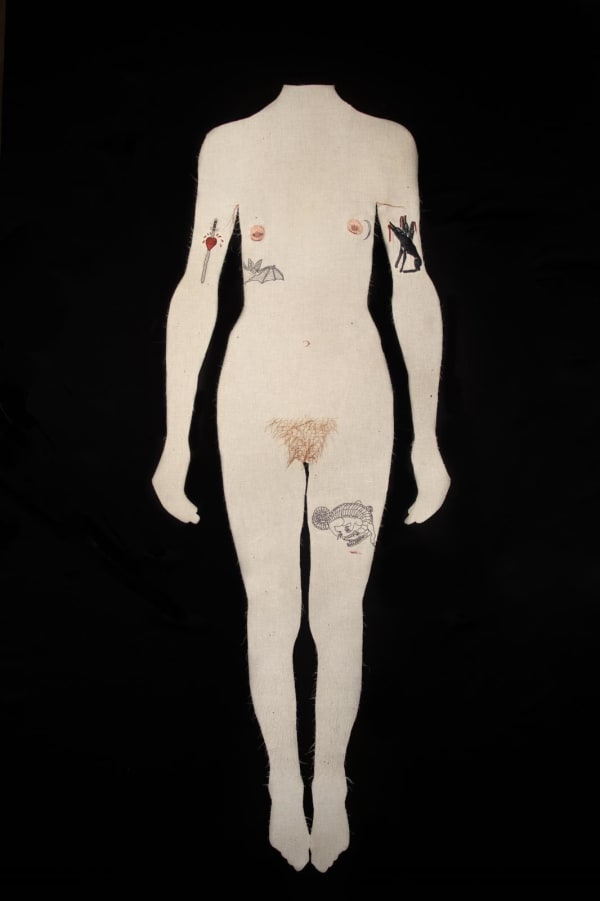 Kat Macmillan Body Map, 2024 Muslin, thread and sterling silver 155 x 58 x 1 cm