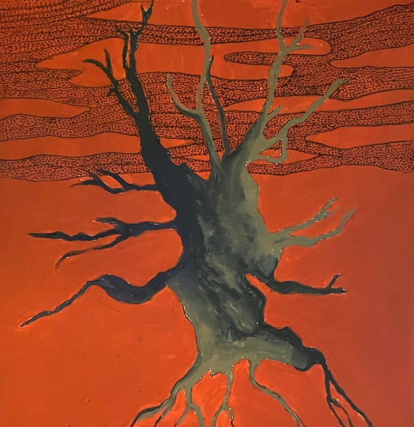 Sam Ainsley RSA We are nothing without stories Acrylic and pen on board Image: 20 x 20 cm Frame: 23 x 23 cm