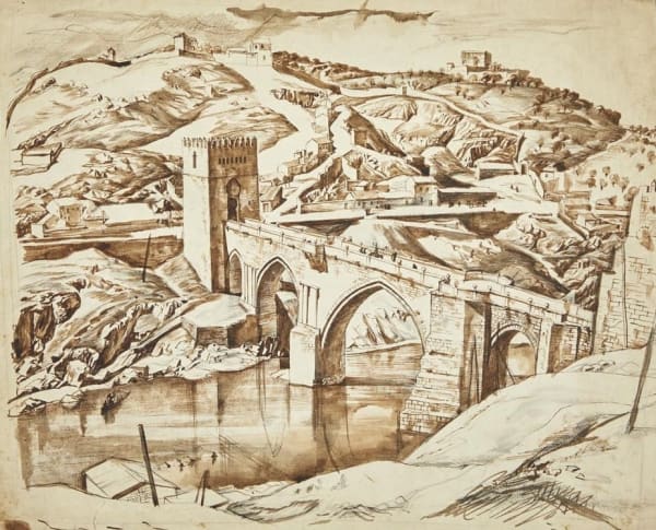 William Wilson RSA St Martin's Bridge, Toledo, 1932 Ink and wash 37 x 45 cm