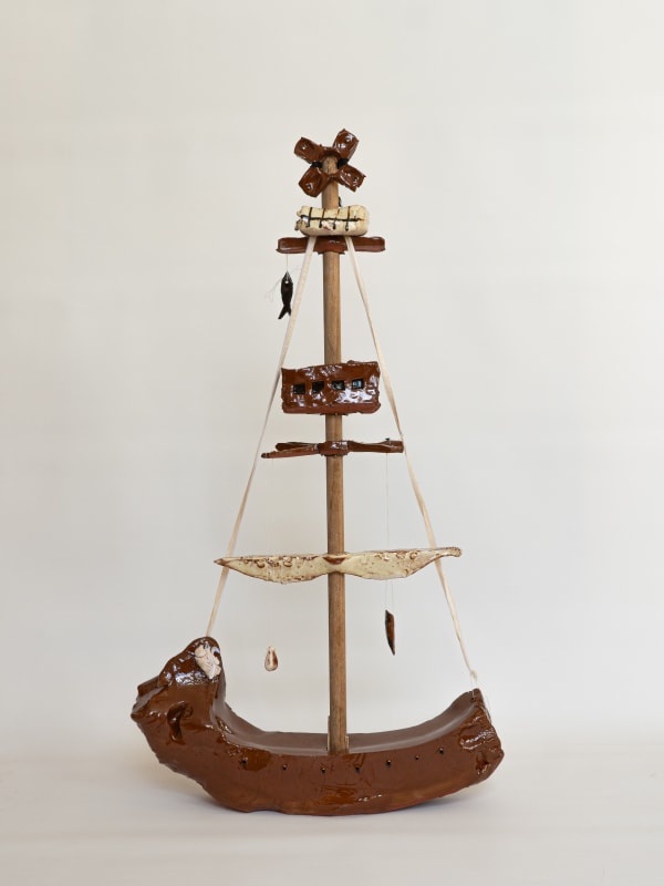 Mary Bowen Boat 1 Ceramic, wood, silk, metal 74 x 40 x 12 cm