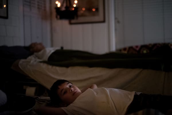 Denise DeLaunay-Wood Dad & Caesar Lying, 2020 Photographic print - Dibond lustre 59.5 x 84 cm