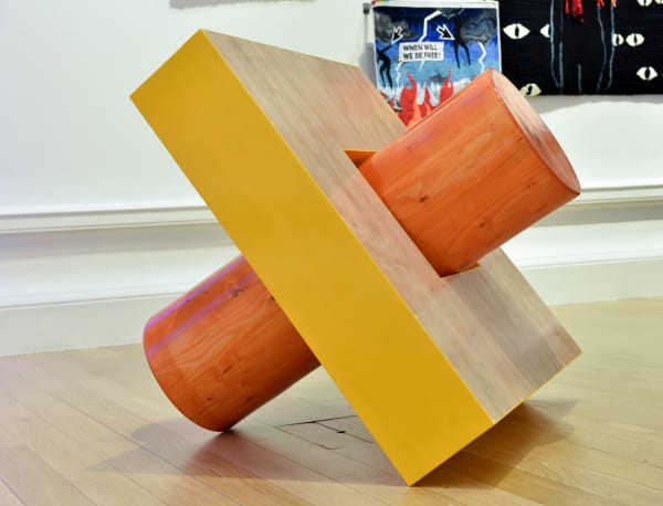 Dylan Esposito Round Peg in a Square Hole, 2022 Wood, stain, paint and varnish 110 x 110 x 120 cm