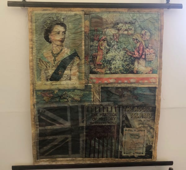 Moira Downie School Wall Hanging Textile, inkjet images on cartridge and tracing paper, shellac, charcoal and wood 120 x 117 cm