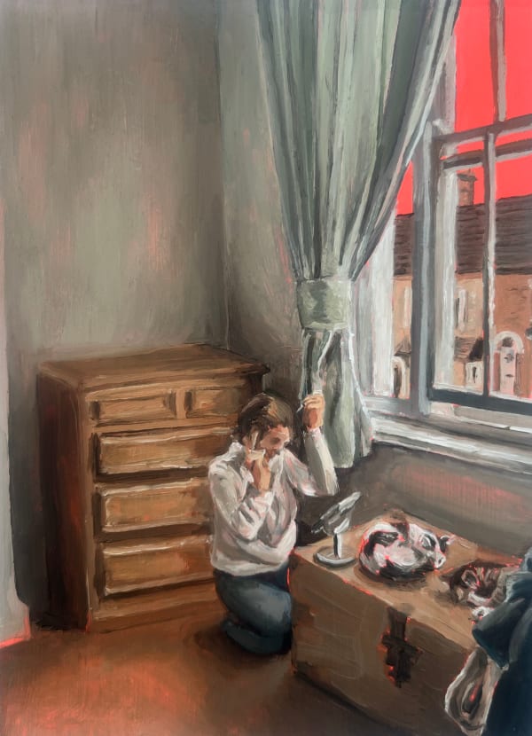 Tegan Chaffer Mum's Room, 2023 Oil paint and acrylic on wood 10.5 x 14.5 x 1 cm