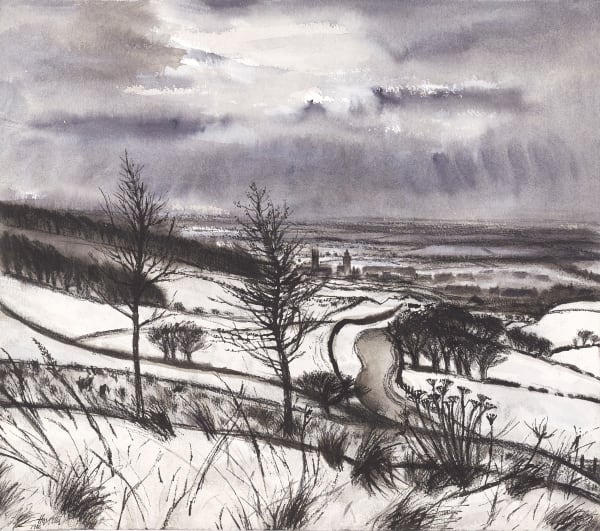 John Houston RSA Untitled (Winter Landscape), 1956 Watercolour and charcoal on paper 40 x 45 cm