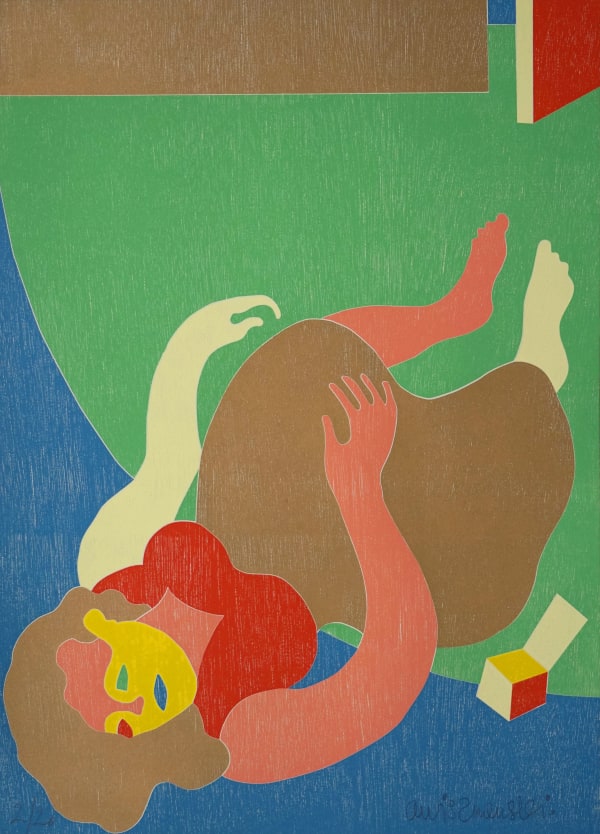 Adrian Wiszniewski RSA Big Woman Falling of a Man's Chair, 2018 Laser-cut woodblock 71 x 52 cm Edition of 20