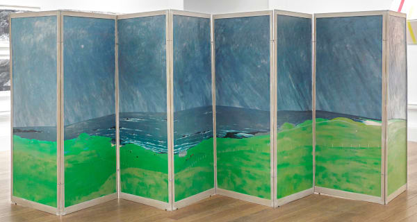 Frances Walker RSA Atlantic Watch, 1995 Oil on plywood panel with screenprint Eight panel screen 194 x 648 cm