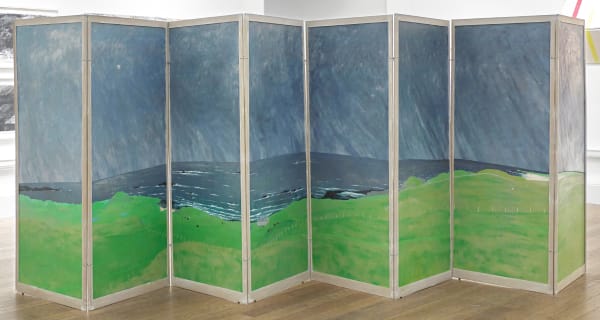 Frances Walker RSA Atlantic Watch, 1995 Oil on plywood panel with screenprint Eight panel screen 194 x 648 cm