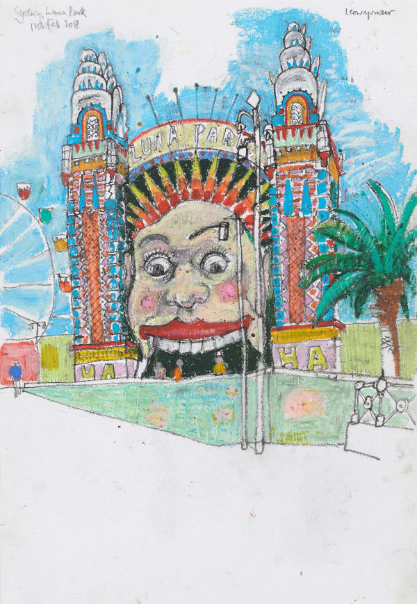 Leon Morrocco RSA Luna Park, Sydney, 2018 Charcoal and wax crayon on paper Artwork: 41.5 x 28.5 cm Framed: 61.5 x 47 cm