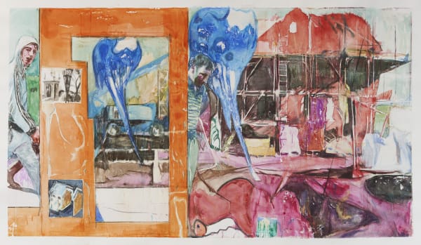 Sam Drake With Paradise Ahead (Persimmon Homes), 2020 Gouache silkscreen monotype on paper 120 x 200 cm