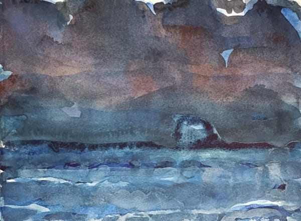 John Houston RSA Untitled (Dark Bass Rock) Watercolour on paper Image: 15 x 20 cm Frame: 39 x 43 cm