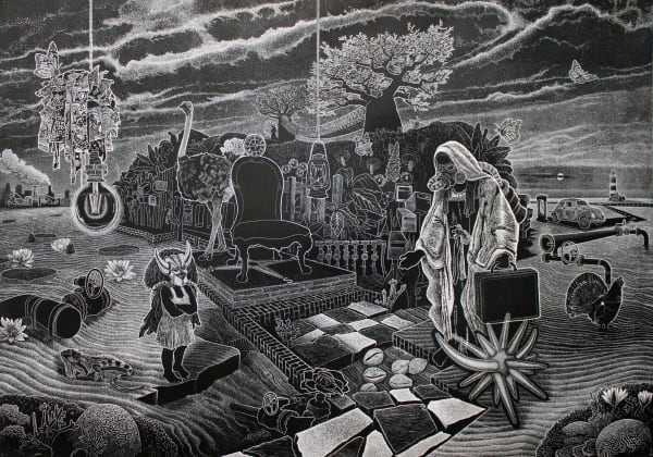 Ade Adesina RSA A l'aube (Sunrise), 2020 Linocut In collaboration with Florence Poirier Nkpa 101 x 147 cm Edition of 30