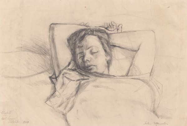 John Houston RSA Elizabeth in Hotel Vienna, Salonika , 1954 Pencil on paper 34 x 51 cm