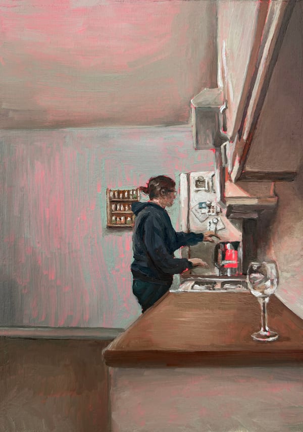 Tegan Chaffer Kitchen, 2024 Oil paint and acrylic on wood 10.5 x 14.5 x 2 cm