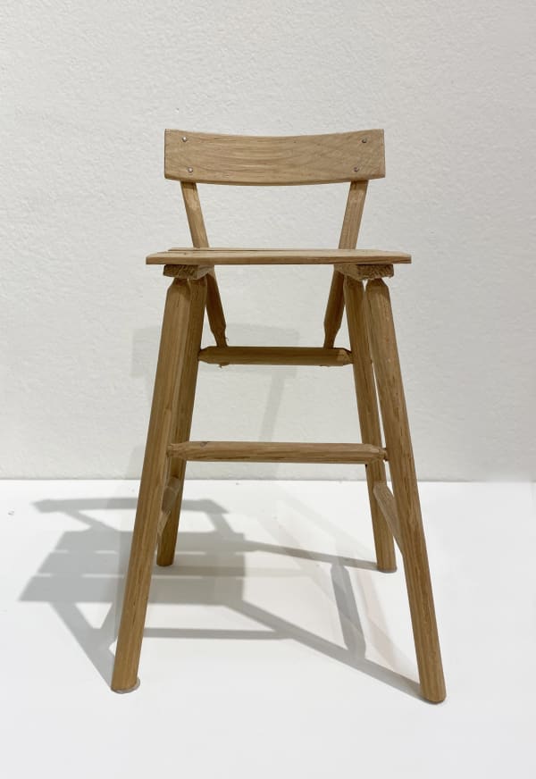 Keith Rand RSA Untitled maquette for a high stool with a slatted seat and low back rest , 2012 Oak (untreated and hand carved) and metal pins