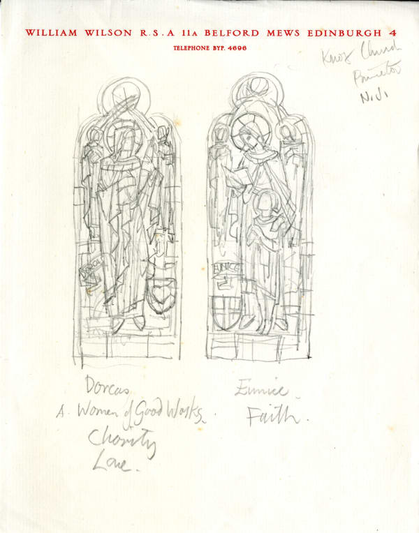 William Wilson RSA Stained glass sketch on Belford Mews letterhead paper