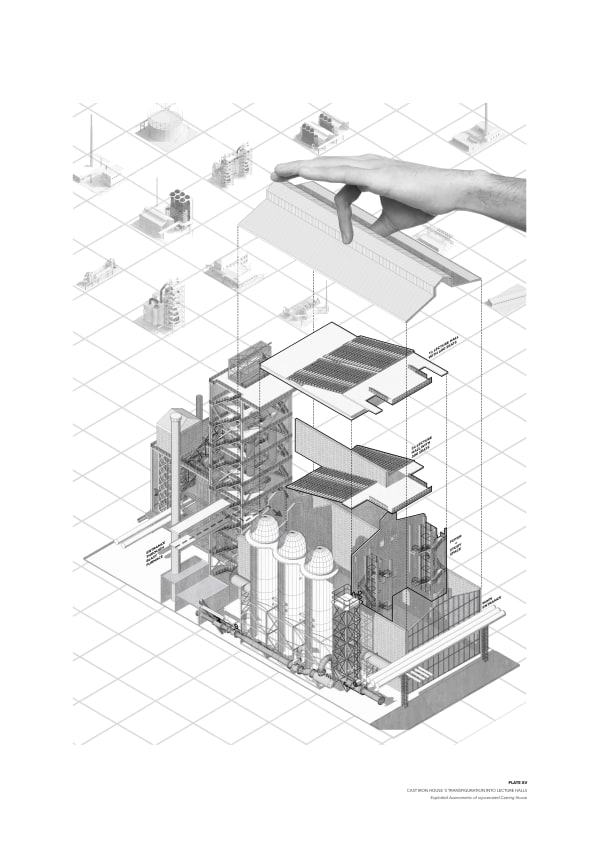 Yavor Nedelchev, PLATE XV: CAST IRON HOUSE‘S TRANSFIGURATION INTO LECTURE HALLS, 2023