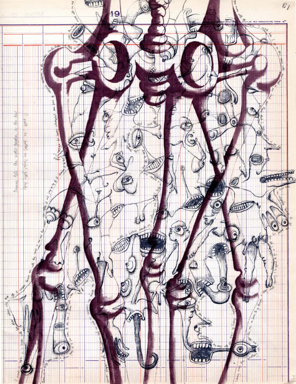 Flore Gardner Inside the Insides, 2021 Screenprint on found ledger paper hand finished with ink 40 x 30 cm