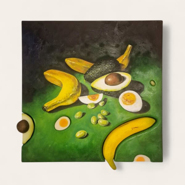 Mark Purves The thing, 2025 Oil on Styrofoam and resin food 41 x 41 x 5 cm