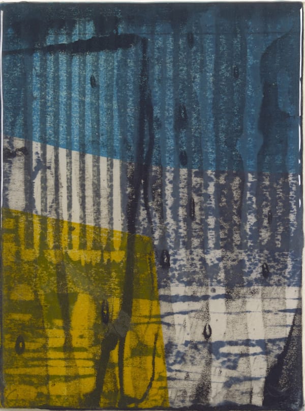 Paul Furneaux RSA Blue Rain Mokuhanga on panel with resin 15 x 11 cm