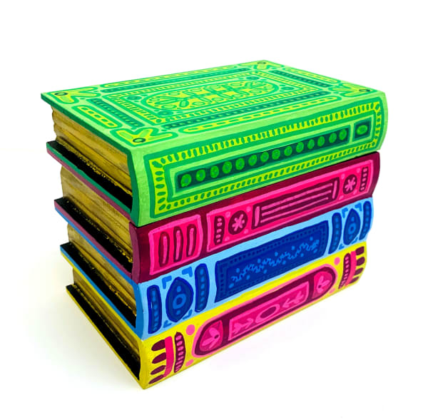 Tallulah Batley Pink parlour big book box (2), 2025 MDF, acrylic, emulsion, marker pen, wax 16 x 14 x 20 cm