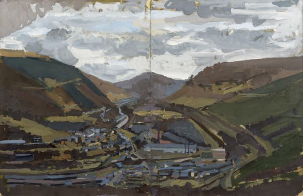 David Evans RSA The Valley from Pant-yr-Eske, 1960 Gouache 69.5 x 92.5 cm