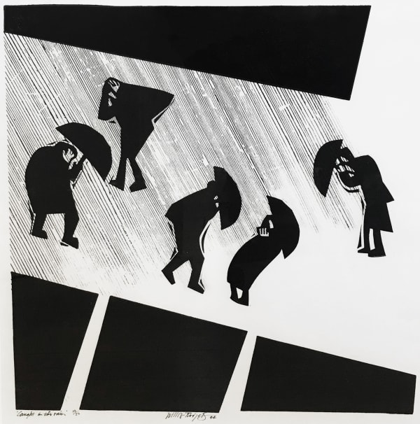 Willie Rodger RSA Caught in the Rain, 1994 Woodcut and linocut 64 x 58 cm Edition of 22