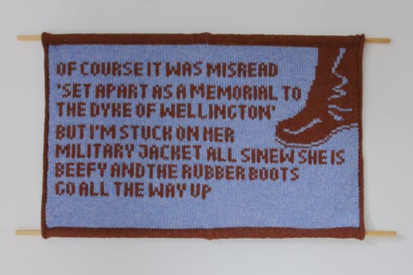 Lydia Morrow The Dyke of Wellington, 2025 Hand embroidered and manual machine knitted Scottish wool 47 x 88 x 2 cm