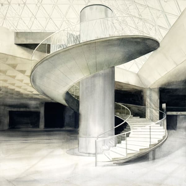 Richard Anthony Elliott Louvre staircase, 2024 Watercolour 120 x 120 x 6 cm