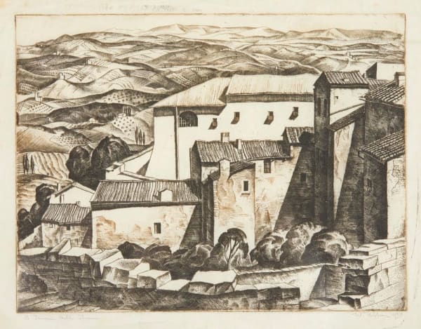 William Wilson RSA A Tuscan Hill-Town, 1930 Engraving 20 x 26.1 cm
