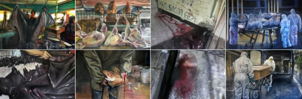 Ronald Binnie Zoonosis - Wild/Domestic/Transmission/Human, 2020 Oil on canvas Total: 300 x 400 cm; each: 100 x 150 cm