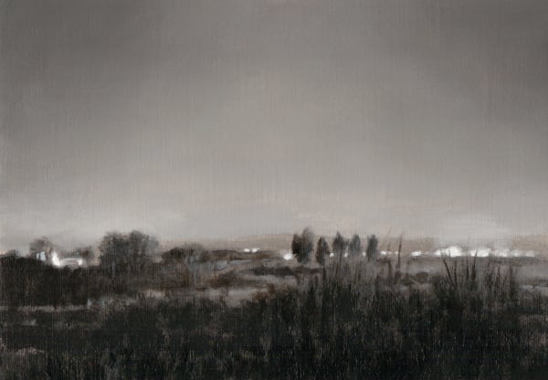 Philip Braham RSA Crossing the Fields at Night Oil on prepared paper Image: 14.5 x 21 cm Framed: 34 x 40 cm