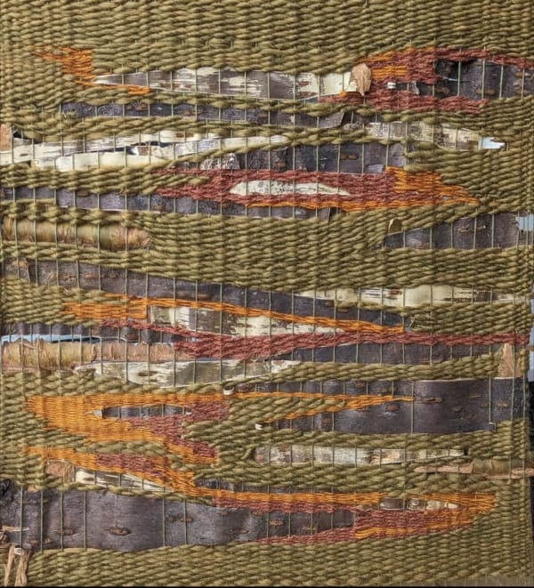 Sasha Ballon Yellow Ochre Landscape (I), 2023 Cotton warp, wool, mixed fibre, cherry bark, weft 38 x 42 cm