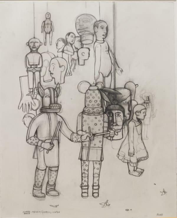 Alan Robb RSA Hoppy Dolls – Mexico/Brasil - Votos Drawing on Arches paper 75 x 62 cm