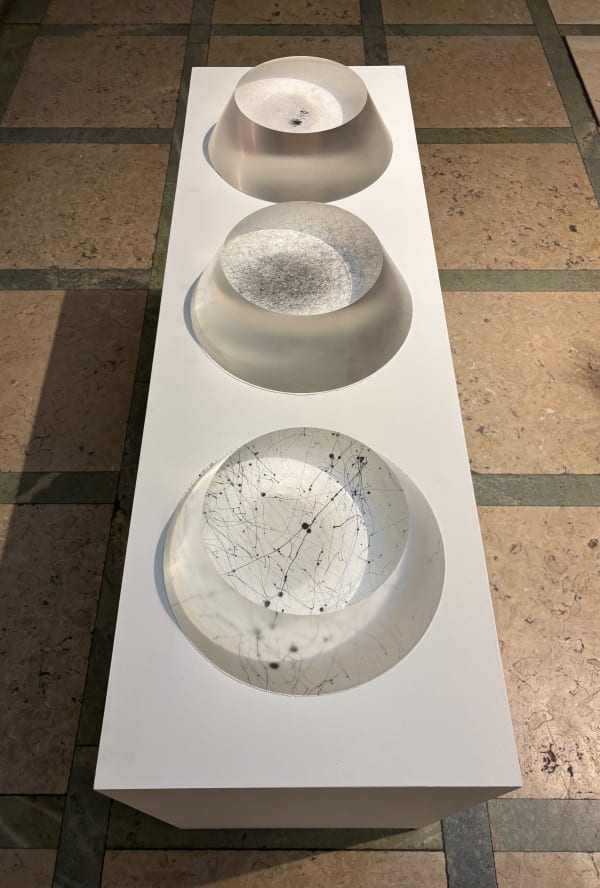 Bronwyn Mackenzie Drawings through Portals , 2024 Wind drawings, submarine portholes, mixed media sculpture 30 x 150 cm