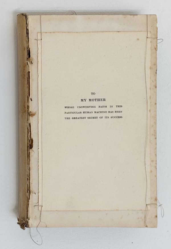 Mia Gwenllian To My Mother…, 2025 Sculpture, antique book, embroidery 4.5 x 13.5 x 22 cm