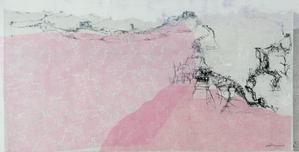 Kate Downie RSA Wall Walk in the Mist (Gubeikao), 2011-15 Monoprint with chine collé and drypoint Image size: 50 x 100 cm Frame size: 69 x 118 cm